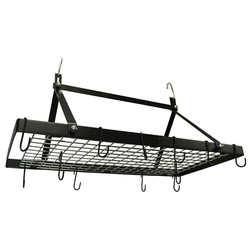 Black Metal Rectangular Pot Rack with 12 Hanging Hooks - Holds up to 40 lbs. image 1