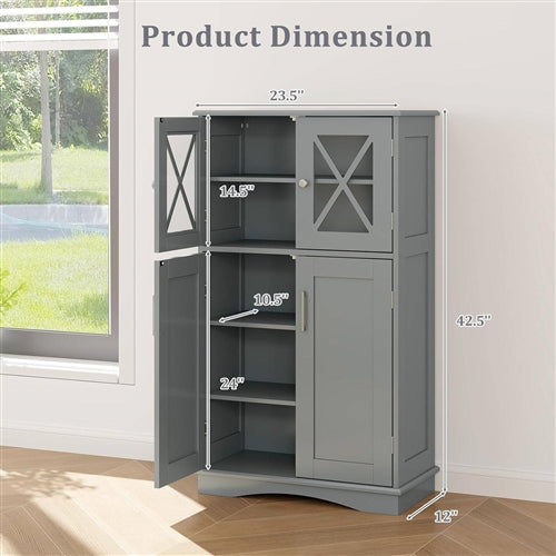 3 Colors Bathroom Towel Linen Cabinet with Glass Doors and Storage Shelves image 14