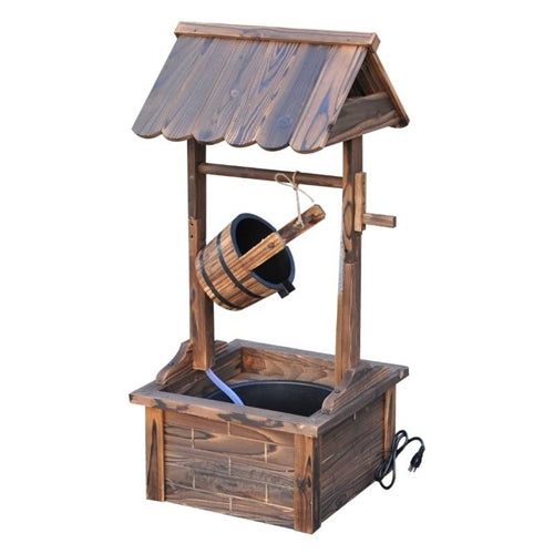 Outdoor Garden Solid Wood Wishing Well Water Fountain with Bucket and Pump image 1