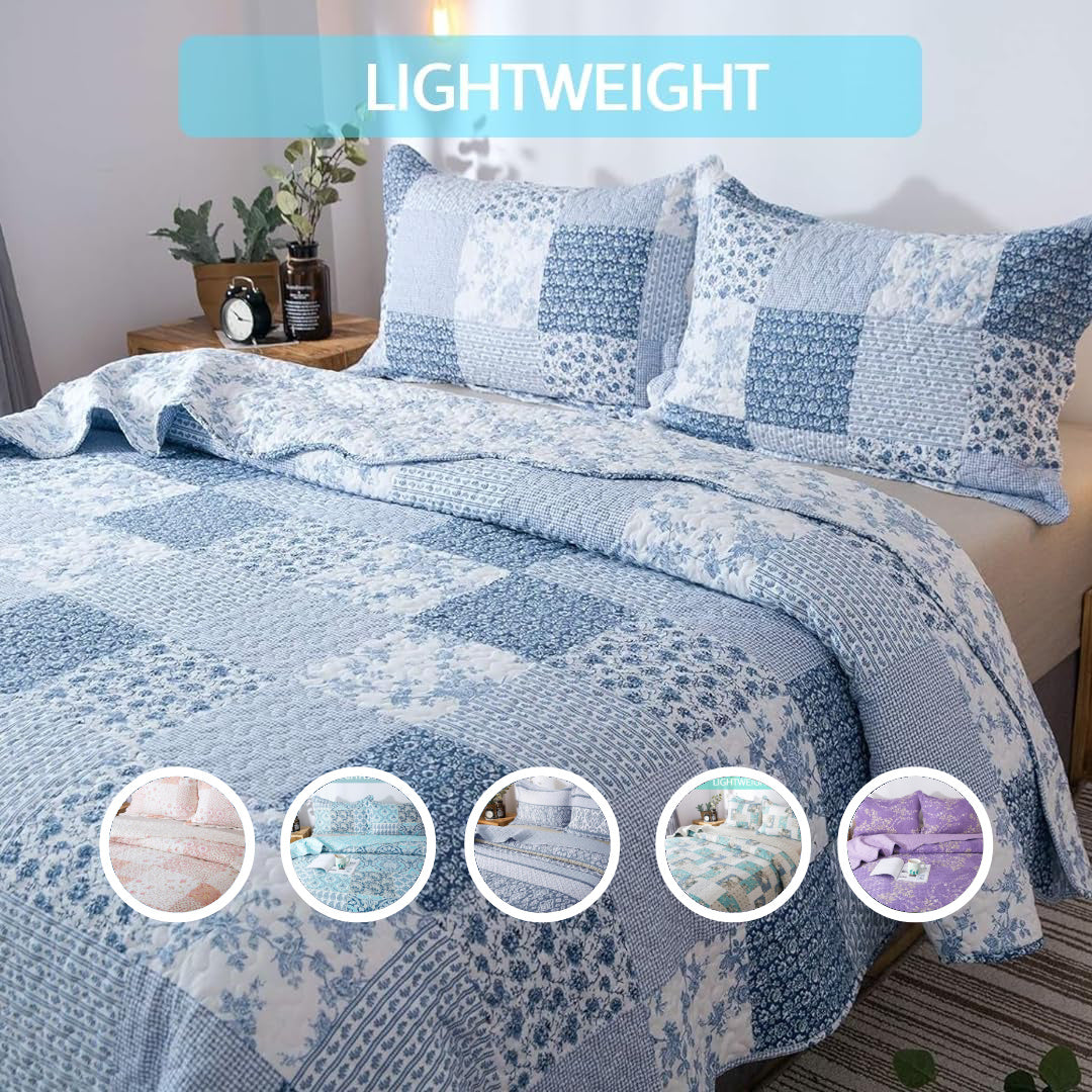 2/3pcs Light Floral Quilt Set, Cute Print All Season Lightweight Bedspread Cover image 4