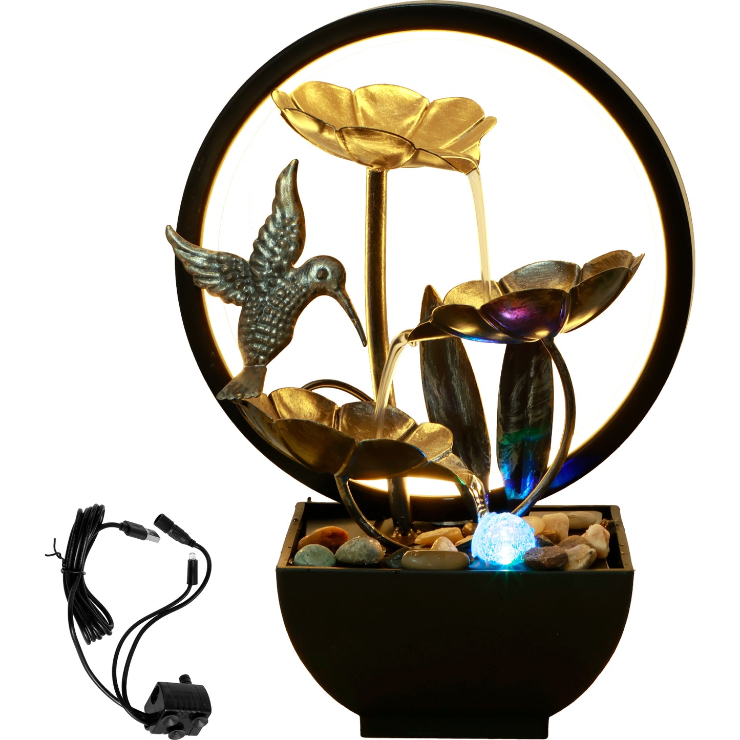 Tabletop Fountain 3-Tiers Water Li Leaf Waterfall Fountains Indoor with Rocks De image 10