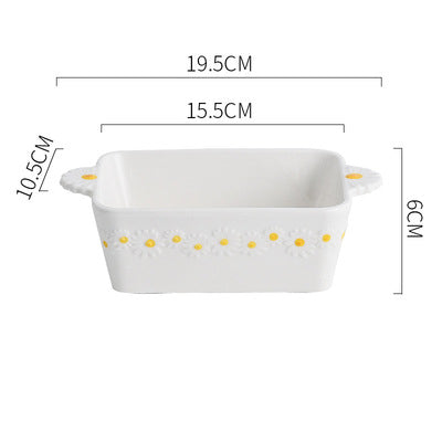 Ceramic Daisy Embossed Creative Dishes, Household Vegetable Rice Soup Bowl Dinne image 8