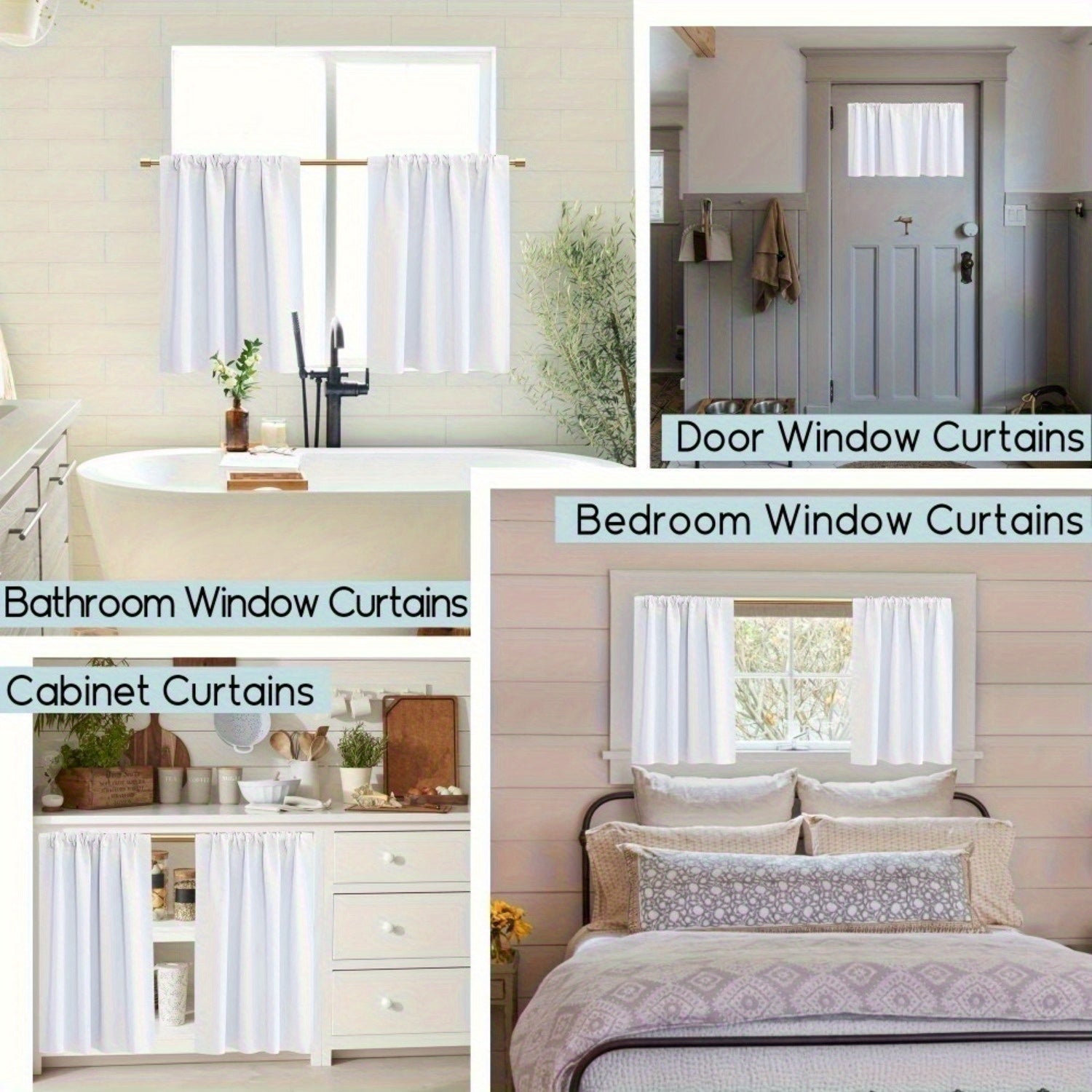 2pcs - Polyester - Vintage Floral Kitchen Curtain Set Bohemian French Wreath Mod image 3