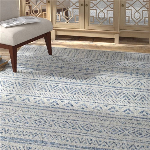 Blue Grey Chevron Coastal Boho Style Indoor Outdoor Area Rug image 3