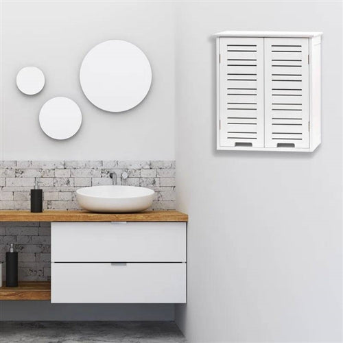 Wall-Mount Bathroom Storage Cabinet with Louver Doors in White Wood Finish image 1