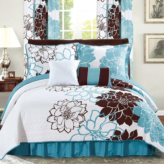 4/6pcs Printed Bedspread (1 Quilt 1/2 Pillow Shams 1/2Decorative Pillow 1Dust Ru image 0