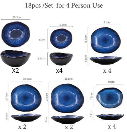 KINGLANG 1/2/4 Person Tableware Set Blue Color Ceramics Irregular Shape Dinner S image 6