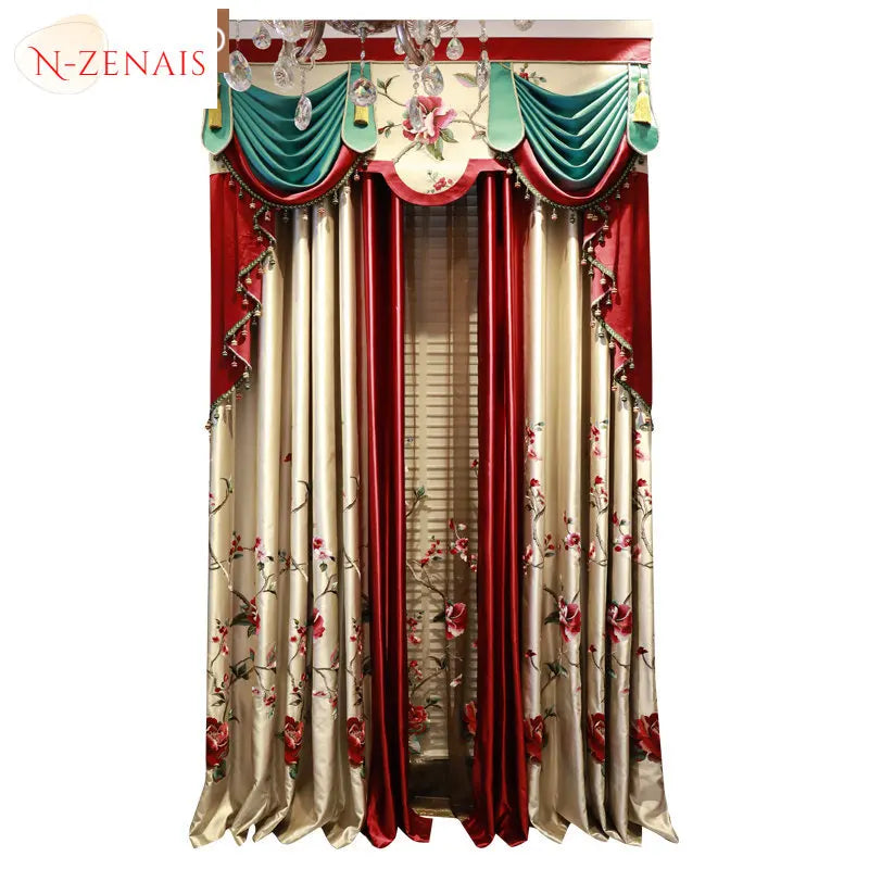 European Embroidered Luxury Curtains for Living Room Bedroom Dining Wedding Red  image 5