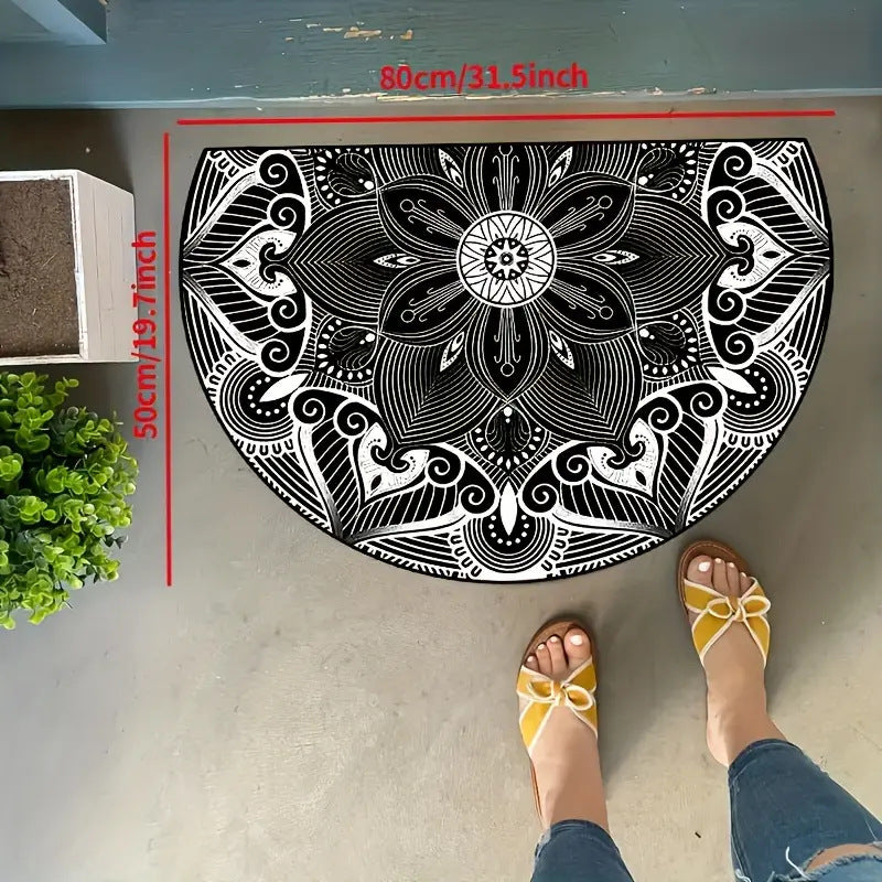 VIKAMA Crystal Velvet Boho Half Round Carpett Living Room Entryway Floor Mat Non image 5