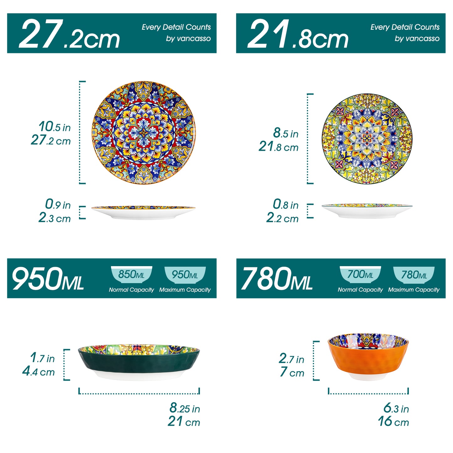 vancasso 12/16/18/24 Piece Ceramic Dinnerware Set Stoneware Bohemian Style with  image 1