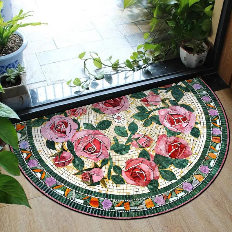 VIKAMA Crystal Velvet Boho Half Round Carpett Living Room Entryway Floor Mat Non image 9