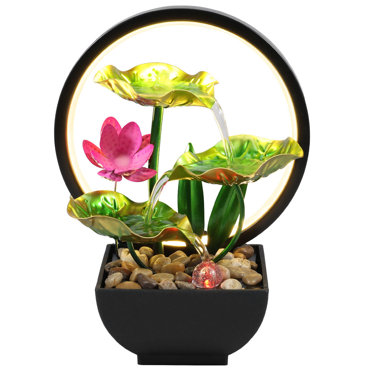 Tabletop Fountain 3-Tiers Water Li Leaf Waterfall Fountains Indoor with Rocks De image 11