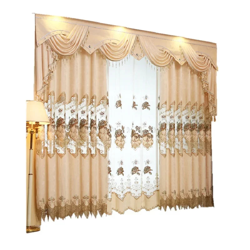 Luxury Embroidered Curtains for Living Dining Room Bedroom European Style Beige  image 4