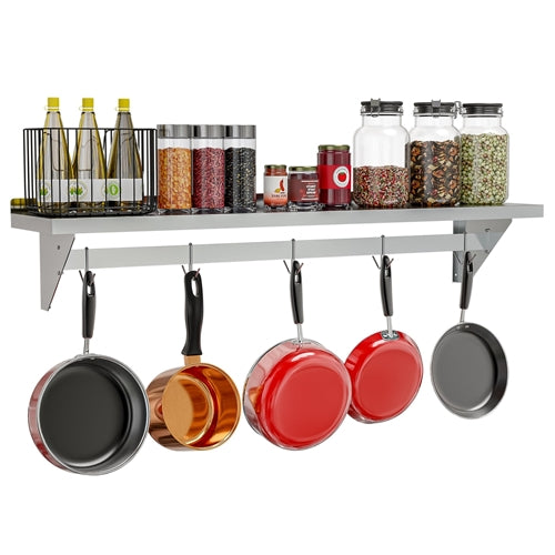 Stainless Steel Heavy Duty Wall Shelf with Pot Rack - 12 inches x 60 inches image 0