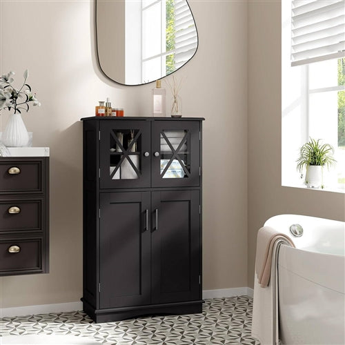 3 Colors Bathroom Towel Linen Cabinet with Glass Doors and Storage Shelves image 6