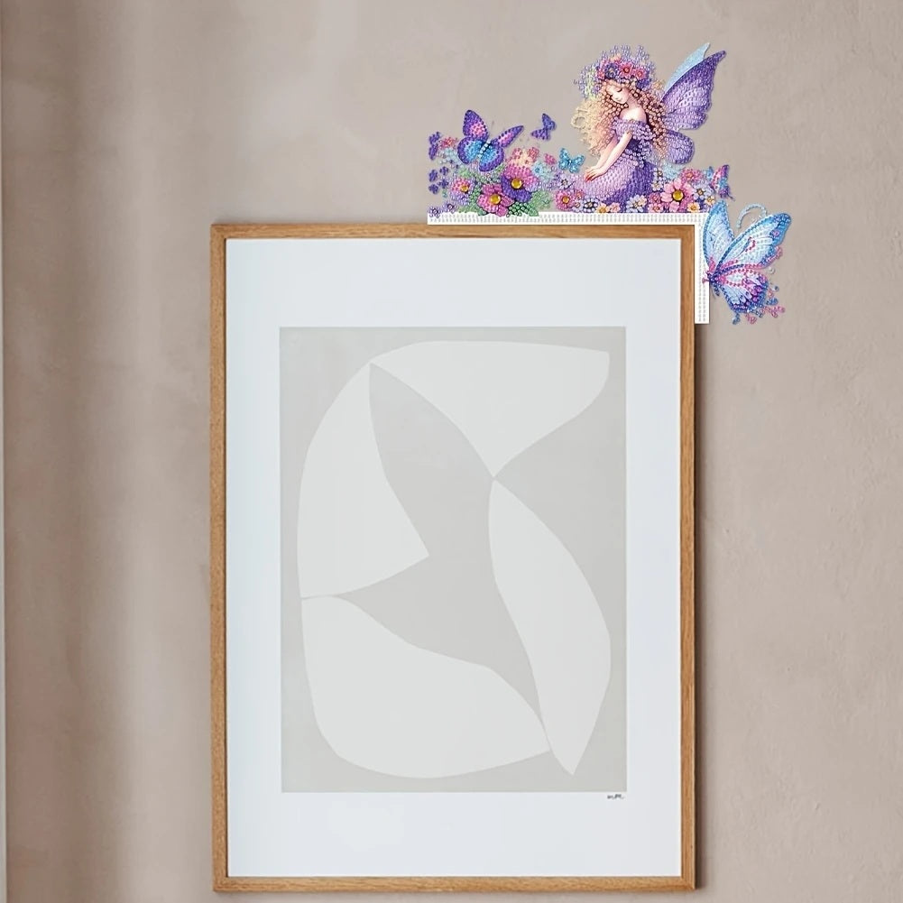 Cute Purple Butterfly Fairy House Wooden Door Sign Diamond Jewel Art COMPLETED image 3
