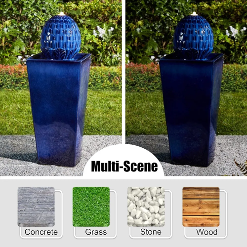 Ceramic Outdoor Water Fountain with LED Light, Oversized Artichoke Pedestal Wate image 5