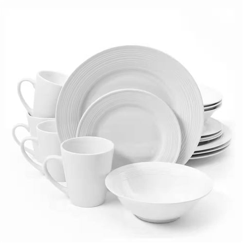 16-Piece White Ceramic Dinnerware Set w/ Bowls Plates and Mugs - Service for 4 image 0