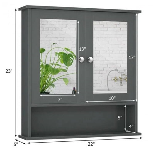 Grey or Brw  Wood Bathroom Wall  Medicine Cabinet with Mirrored Doors and Shelf image 4