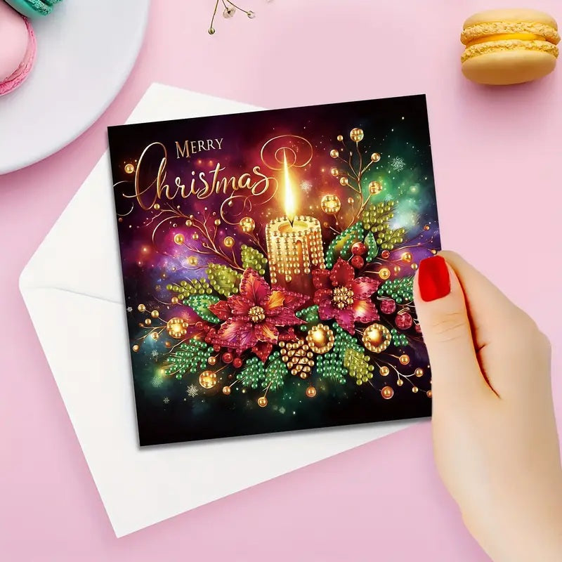 6 Christmas Candle Flowers Greeting Cards Diamond Jewel Art COMPLETED & SEALED image 1