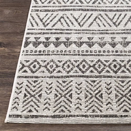 5 ft. x 8 ft. Black Off-White Chevron Coastal Boho Style Indoor Outdoor Area Rug image 2