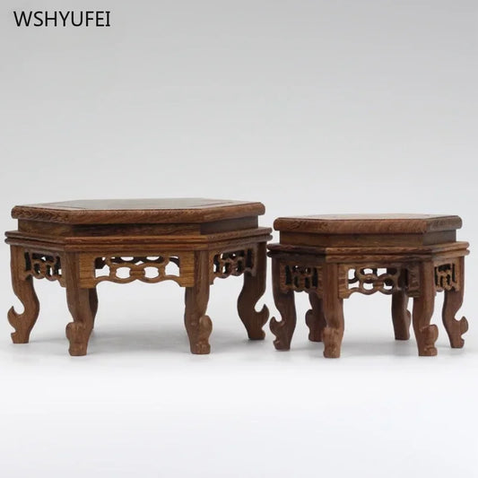 1 pc Solid wood hexagonal  base Tea set base Buddha statue altar living room Hom image 0