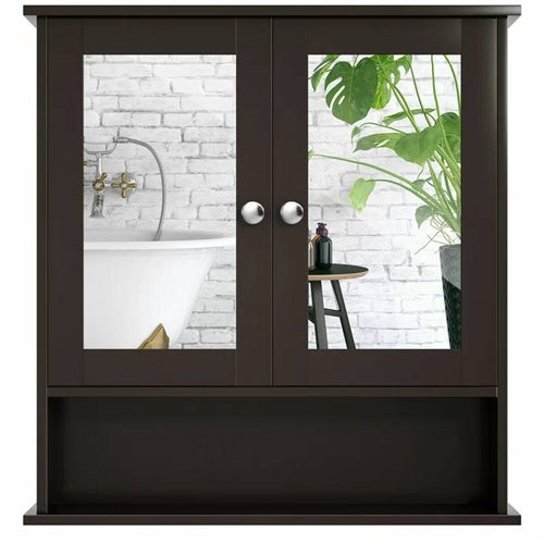 Grey or Brw  Wood Bathroom Wall  Medicine Cabinet with Mirrored Doors and Shelf image 7
