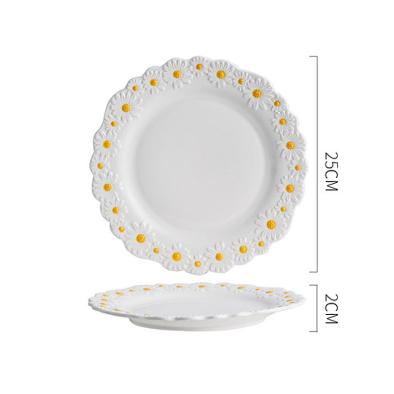 Ceramic Daisy Embossed Creative Dishes, Household Vegetable Rice Soup Bowl Dinne image 5