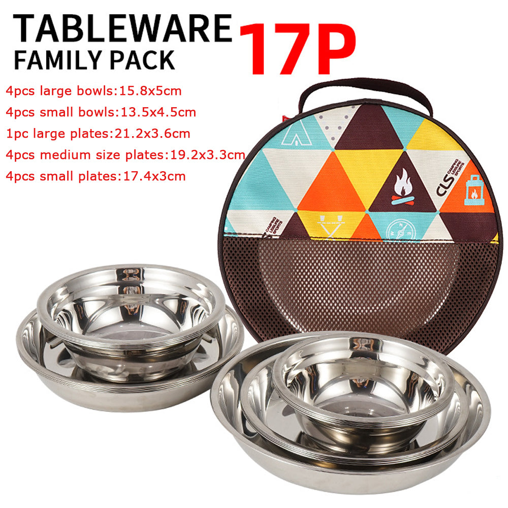 17/22Pcs Set Camping Stainless Steel Dinner Dish Plate Durable Outdoor Picnic Ta image 5