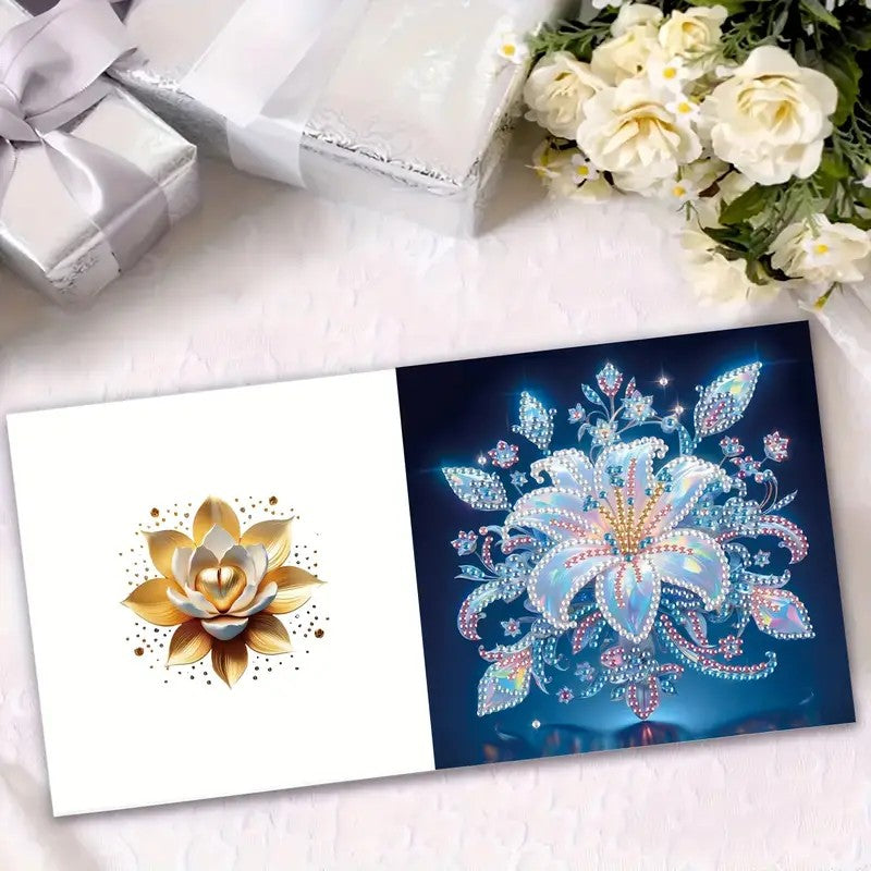 6 Unique Floral Note Greeting Cards Diamond Jewel Art COMPLETED image 6