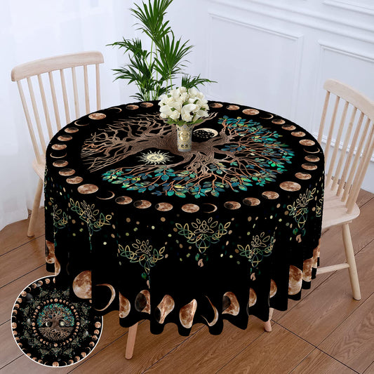 1 Piece of Life Tree Round Table Cloth Waterproof Terrace Table Sun Moon Star Cu image 0