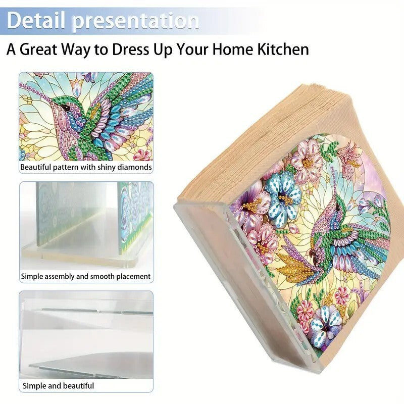 Napkin Holder Floral, Hummingbird Diamond Jewel Art COMPLETED | Ez Sweet Bargains