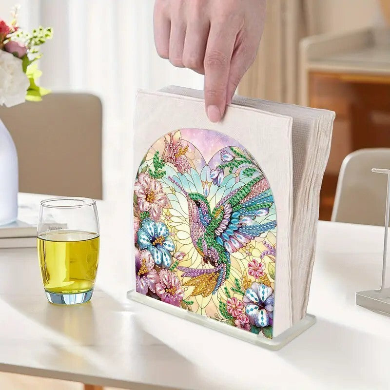 Napkin Holder Floral, Hummingbird Diamond Jewel Art COMPLETED | Ez Sweet Bargains