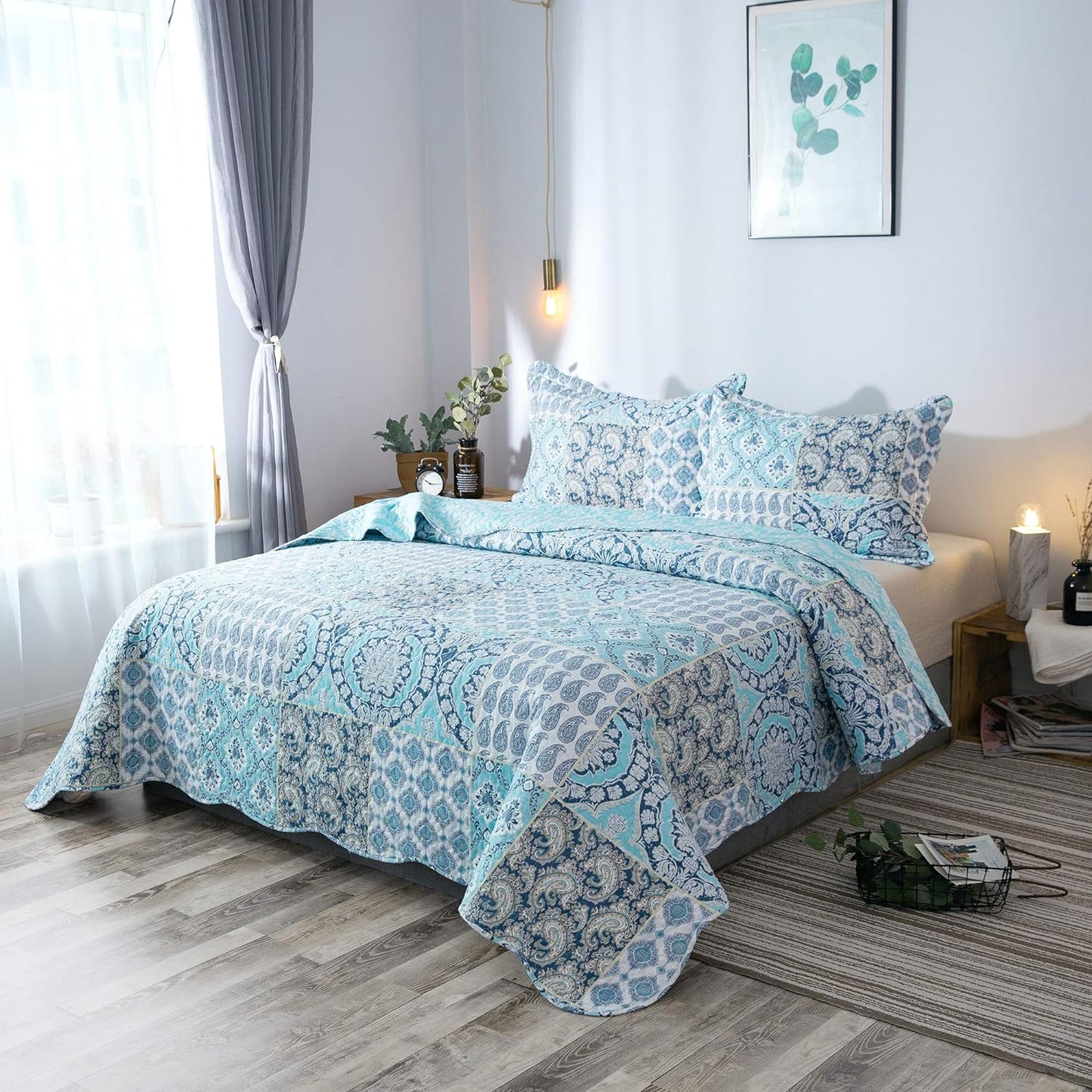 2/3pcs Light Floral Quilt Set, Cute Print All Season Lightweight Bedspread Cover image 3