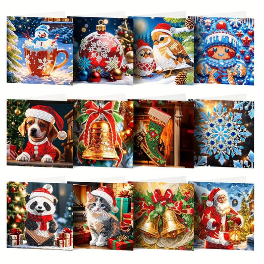 12pcs Christmas Greeting Cards Beaded & Jewel Painting Handmade COMPLETE SEALED image 0
