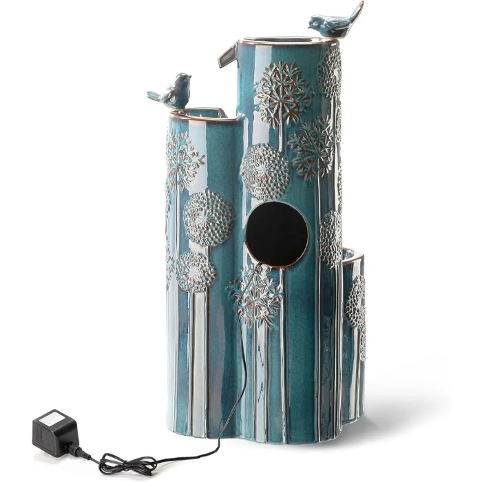 31.75" H Outdoor Water Fountain with LED Lights and Pump, 4 Tier Dandelion Textu image 5