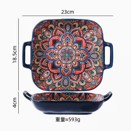 New Bohemian Style Ceramic Household Dishes with Handles Bowls Dishes and Househ image 15
