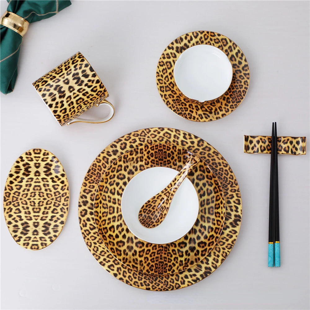 Leopard Pattern Bone China Coffee Tea Cup Hotel Clubhouse Restaurant Tableware C image 2