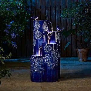31.75" H Outdoor Water Fountain with LED Lights and Pump, 4 Tier Dandelion Textu image 8