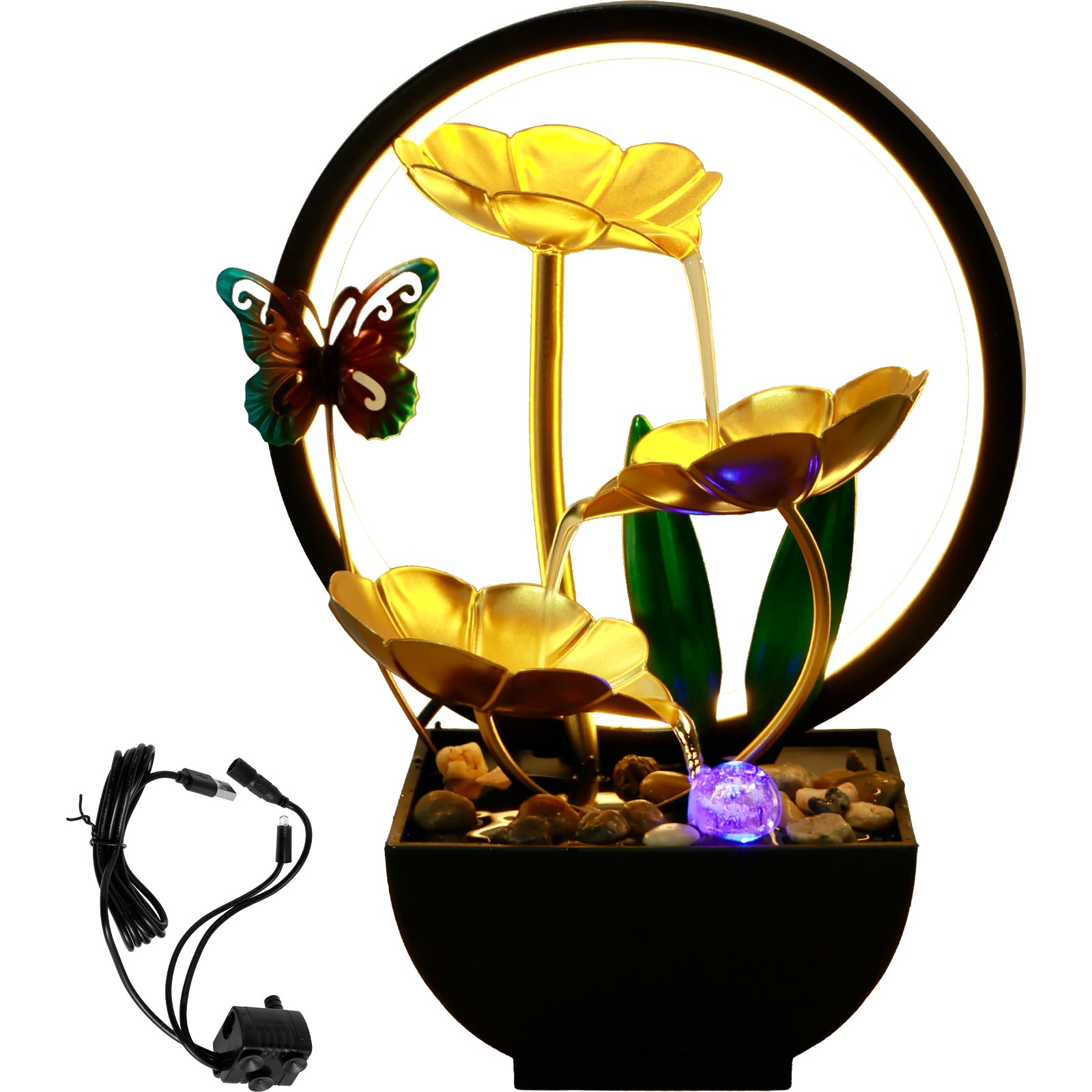 Tabletop Fountain 3-Tiers Water Li Leaf Waterfall Fountains Indoor with Rocks De image 6