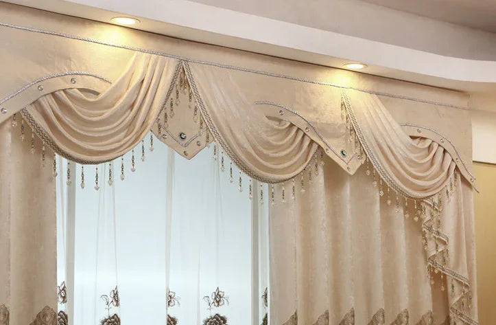 Luxury Embroidered Curtains for Living Dining Room Bedroom European Style Beige  image 8