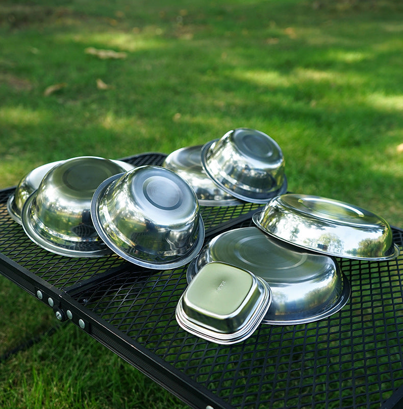 17/22Pcs Set Camping Stainless Steel Dinner Dish Plate Durable Outdoor Picnic Ta image 1