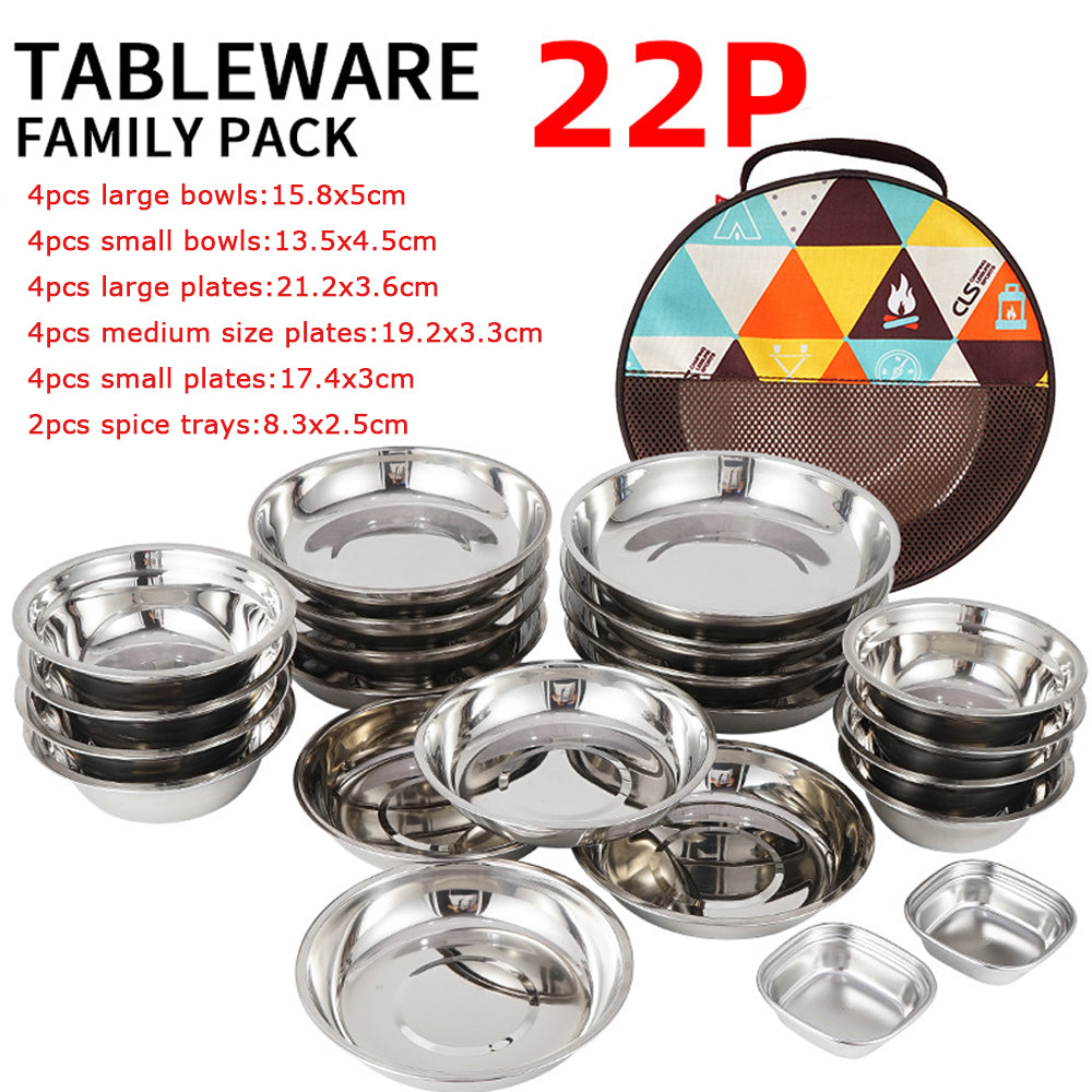 17/22Pcs Set Camping Stainless Steel Dinner Dish Plate Durable Outdoor Picnic Ta image 6
