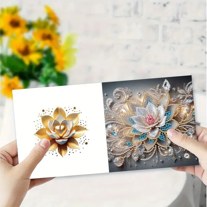 6 Unique Floral Note Greeting Cards Diamond Jewel Art COMPLETED image 3
