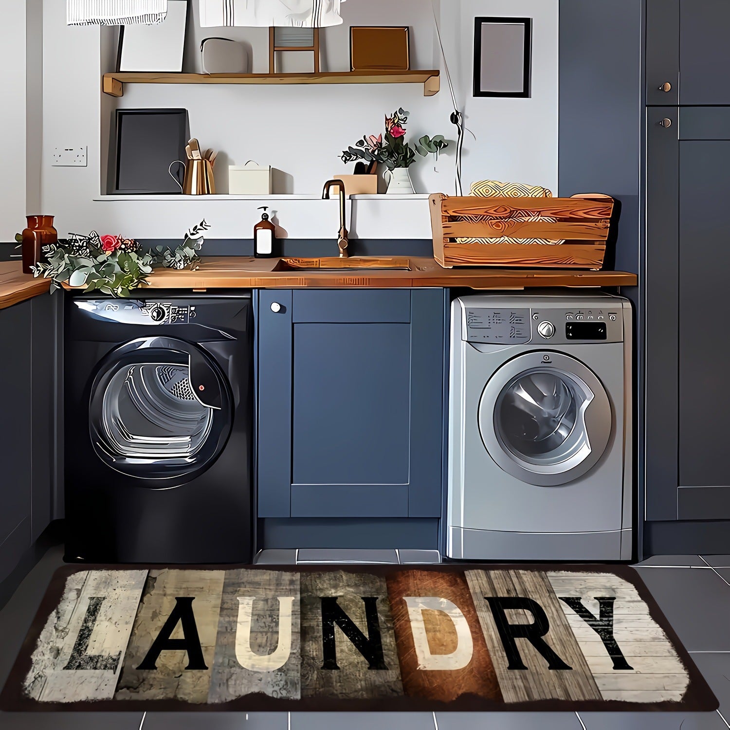 Vintage American Laundry Room Rug Super Absorbent Thickened Anti Dirt Easy Clean image 8
