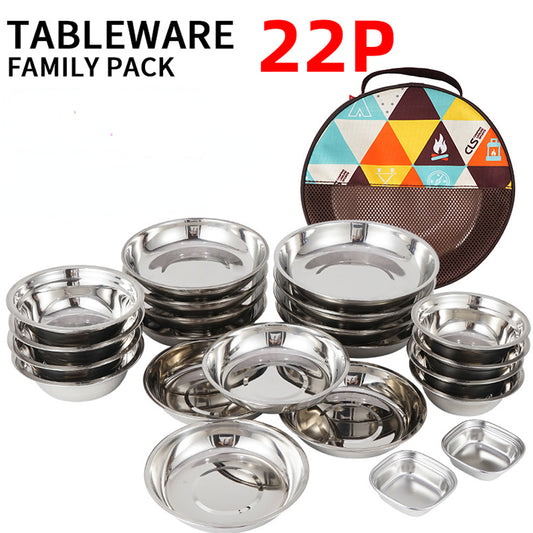 17/22Pcs Set Camping Stainless Steel Dinner Dish Plate Durable Outdoor Picnic Ta image 0