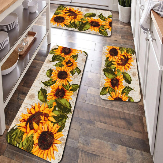 Sunflower Print Kitchen Mat Rug Set Doormat Carpet Non-Slip for Farmhouse Hallwa image 0