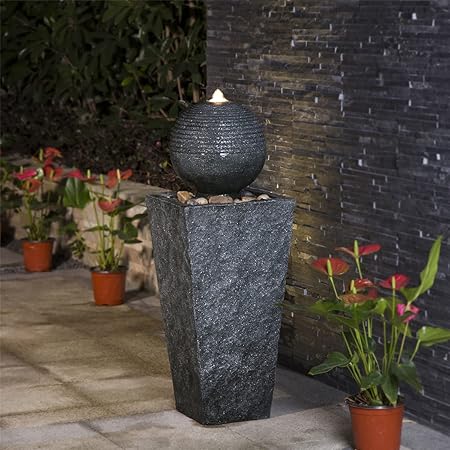 Ceramic Outdoor Water Fountain with LED Light, Oversized Artichoke Pedestal Wate image 8