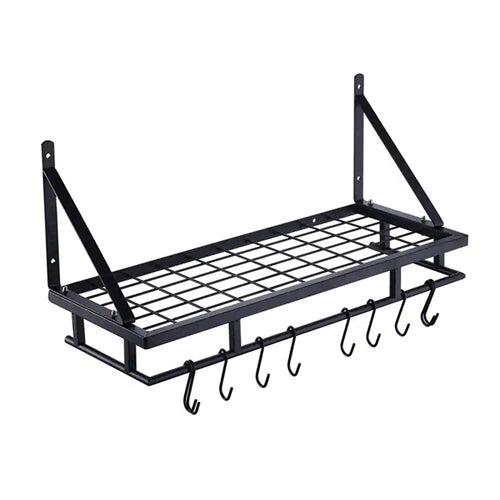 Matte Black Stainless Steel Wall Mounted Pot Rack with 10 Hanging Hooks image 1