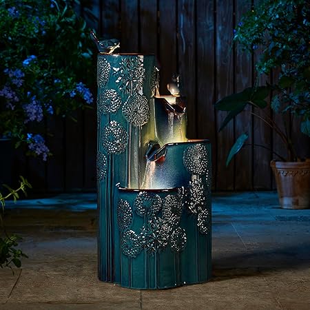31.75" H Outdoor Water Fountain with LED Lights and Pump, 4 Tier Dandelion Textu image 6